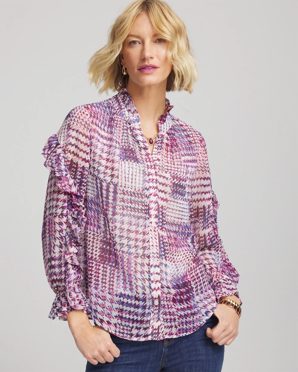Chico's - Gingham-Print Georgette Blouse