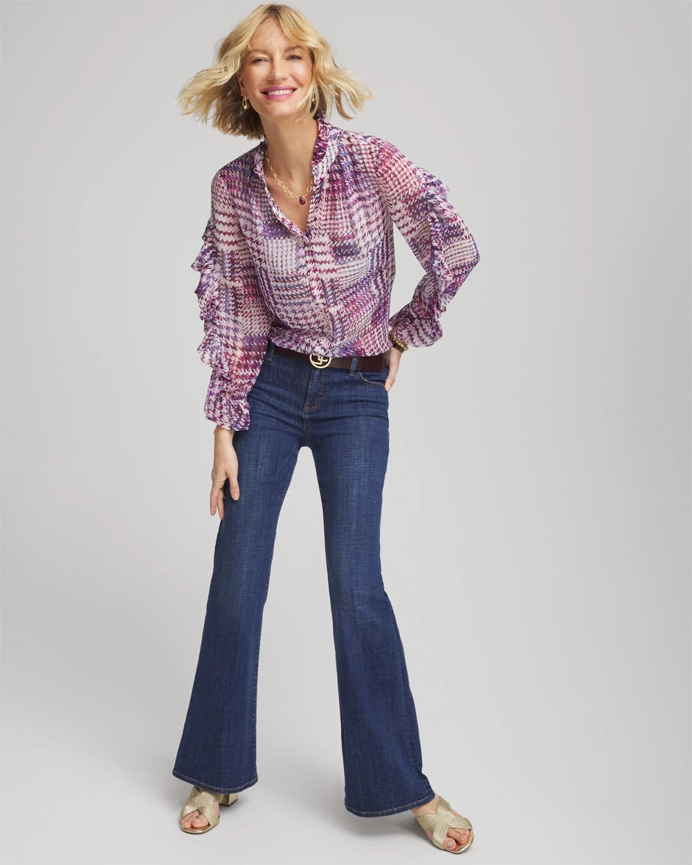 Chico's - Gingham-Print Georgette Blouse
