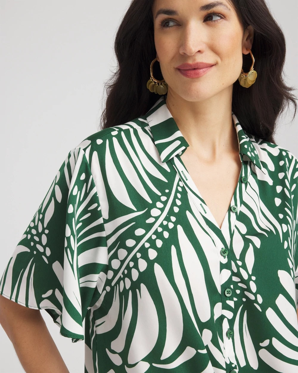 Chico's - Palm Print Tie-Front Silky Top