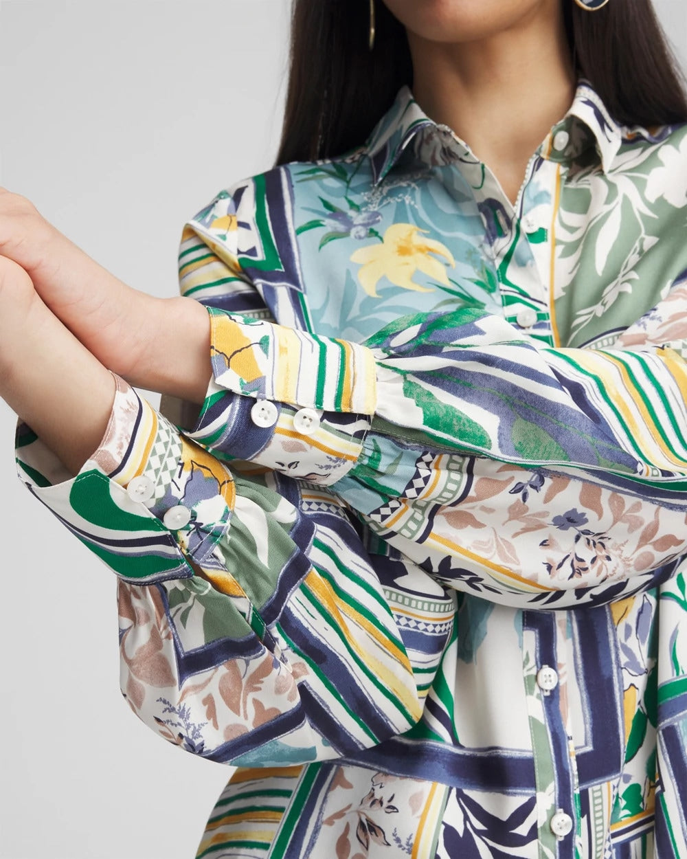 Chico's - Faux Silk Coastal Collared Shirt