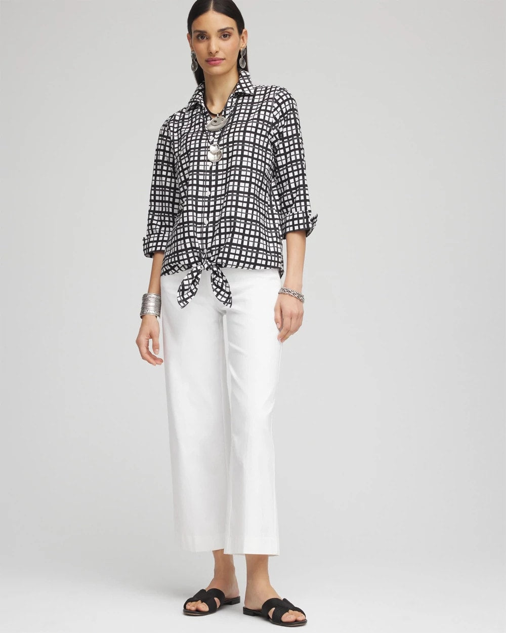 Chico's - No Iron™ Plaid Tie-Front Top
