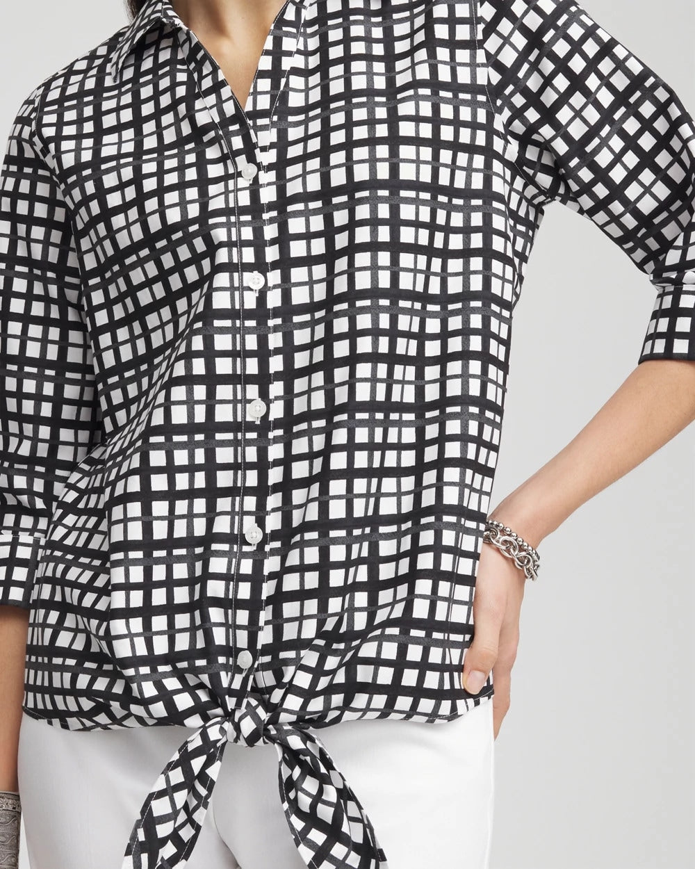 Chico's - No Iron™ Plaid Tie-Front Top