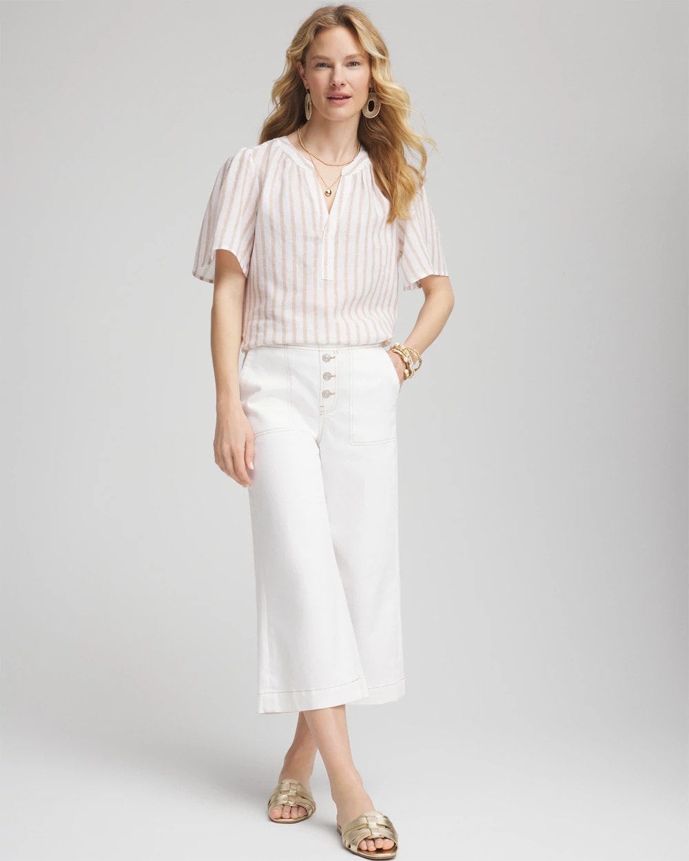 Chico's - Striped Linen Popover Shirt