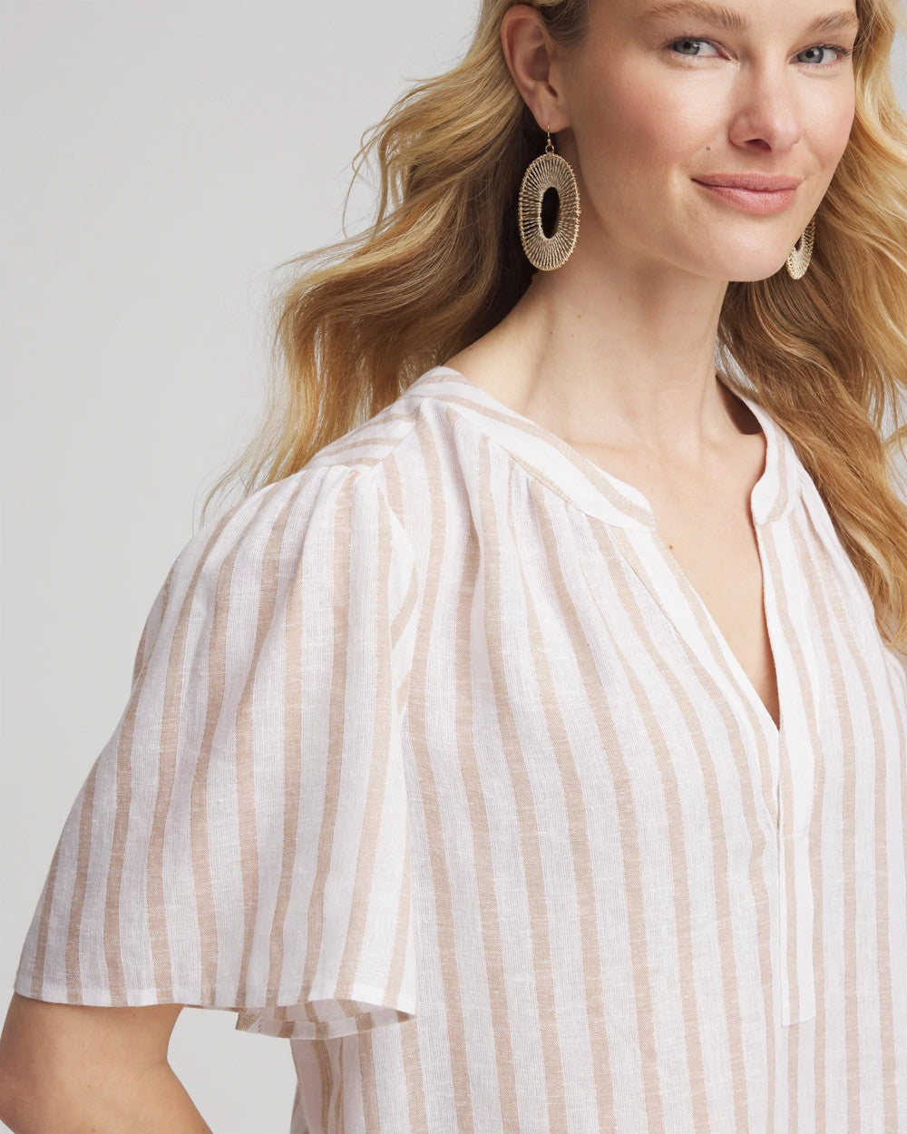 Chico's - Striped Linen Popover Shirt