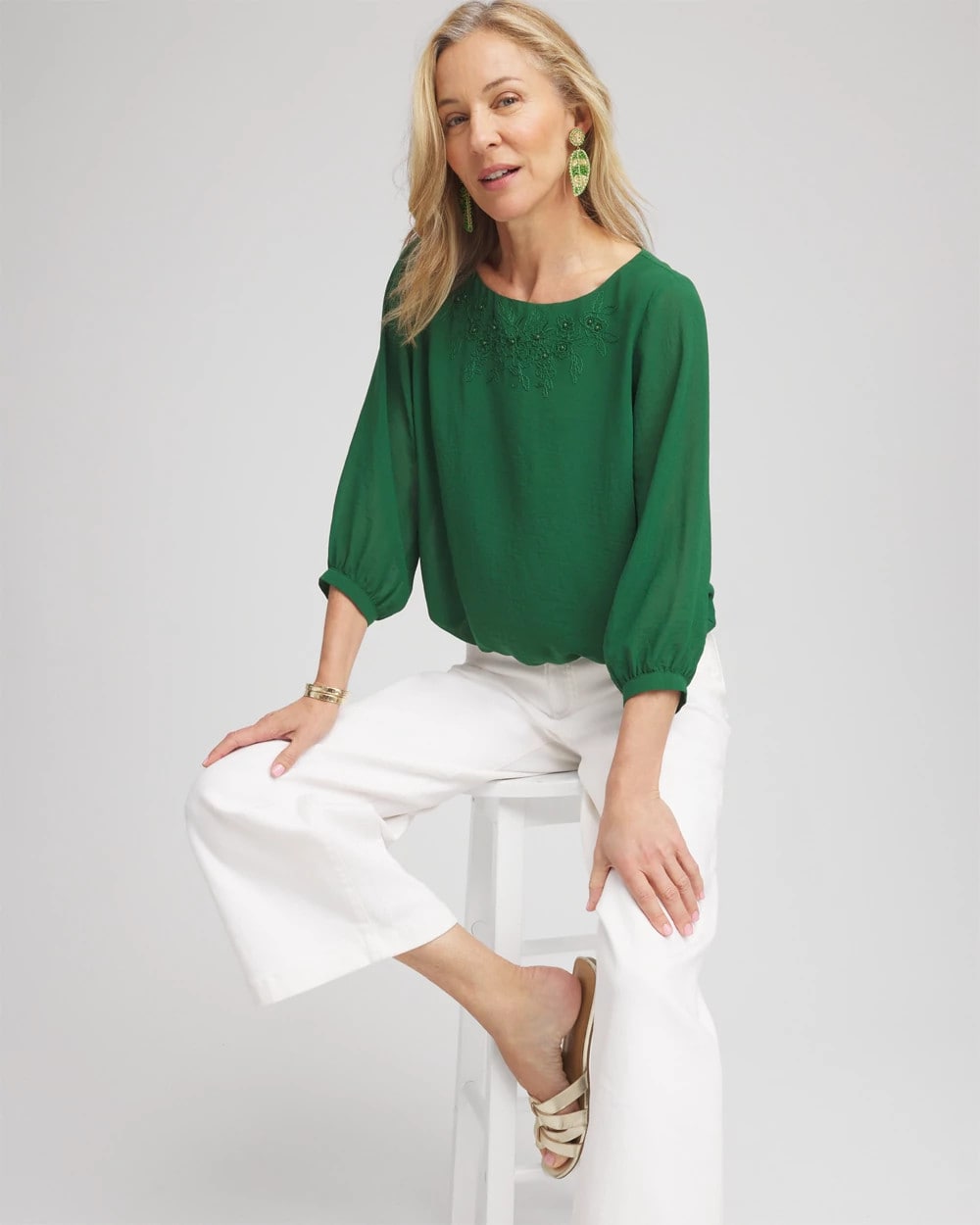 Chico's - Embroidered Crinkle Chiffon Blouse