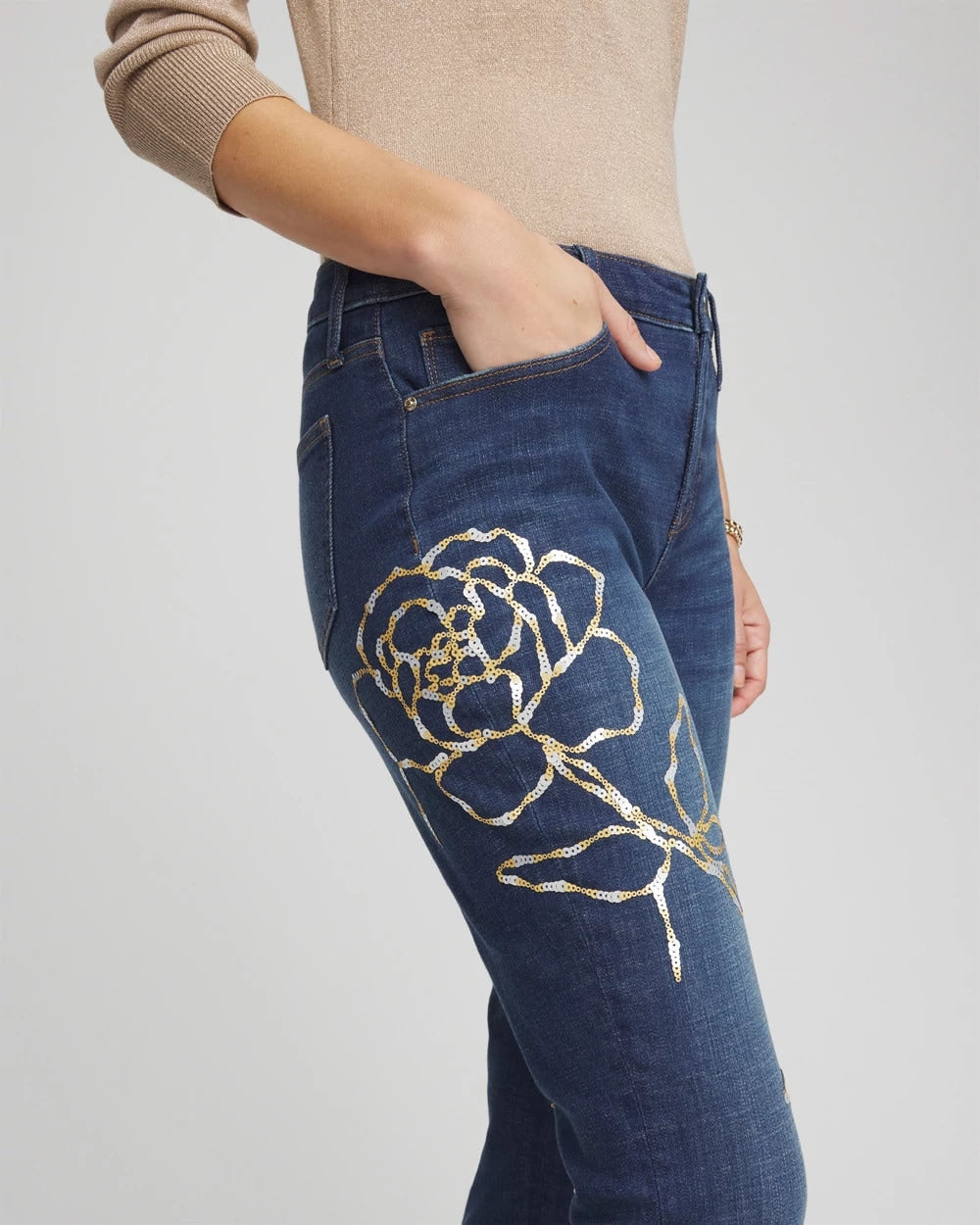 Chico's - Sequins Rose Girlfriend Slim-Leg Jeans