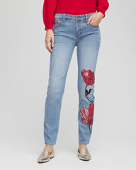Chico's - Placed Floral Girlfriend Slim Ankle Jeans