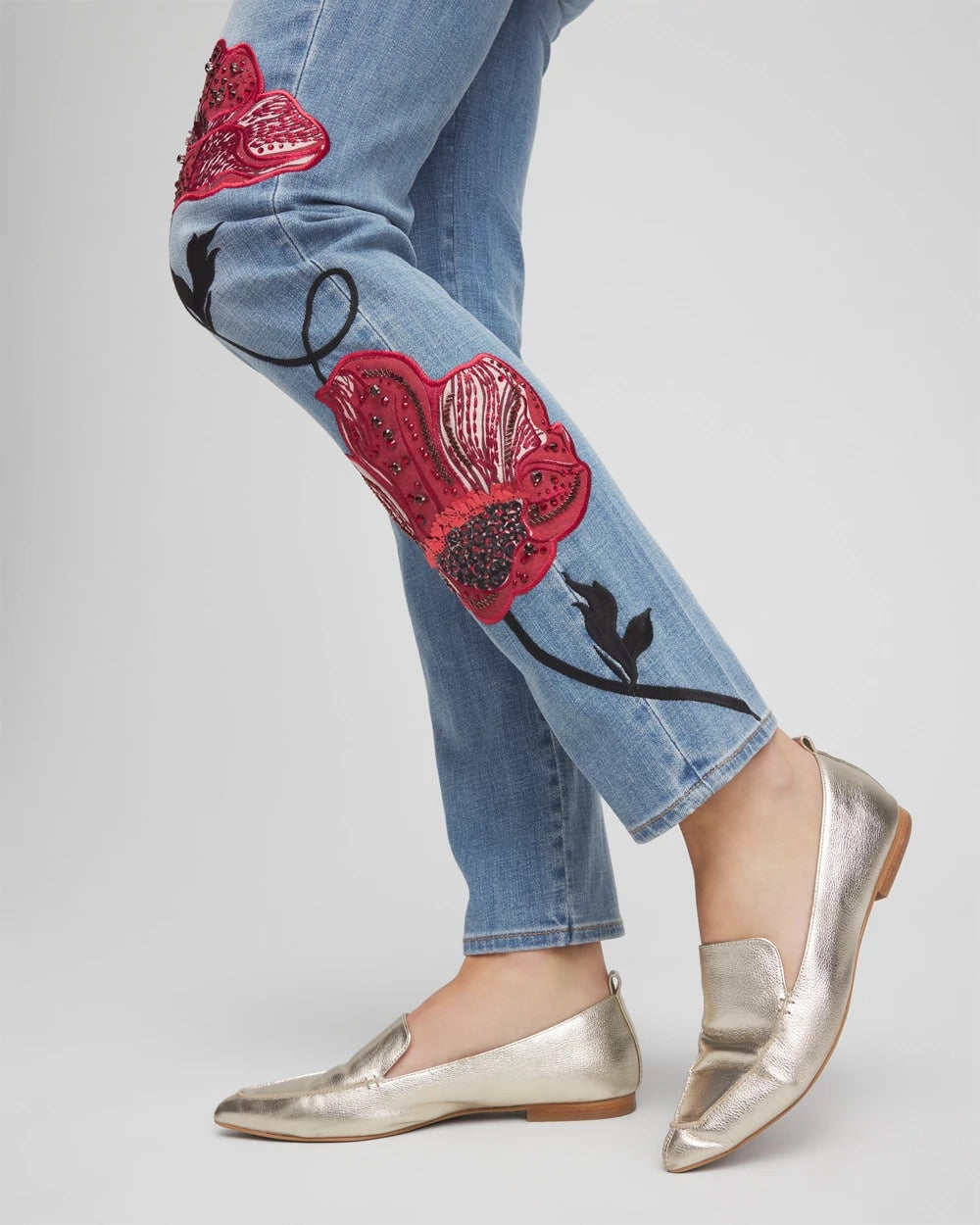 Chico's - Placed Floral Girlfriend Slim Ankle Jeans