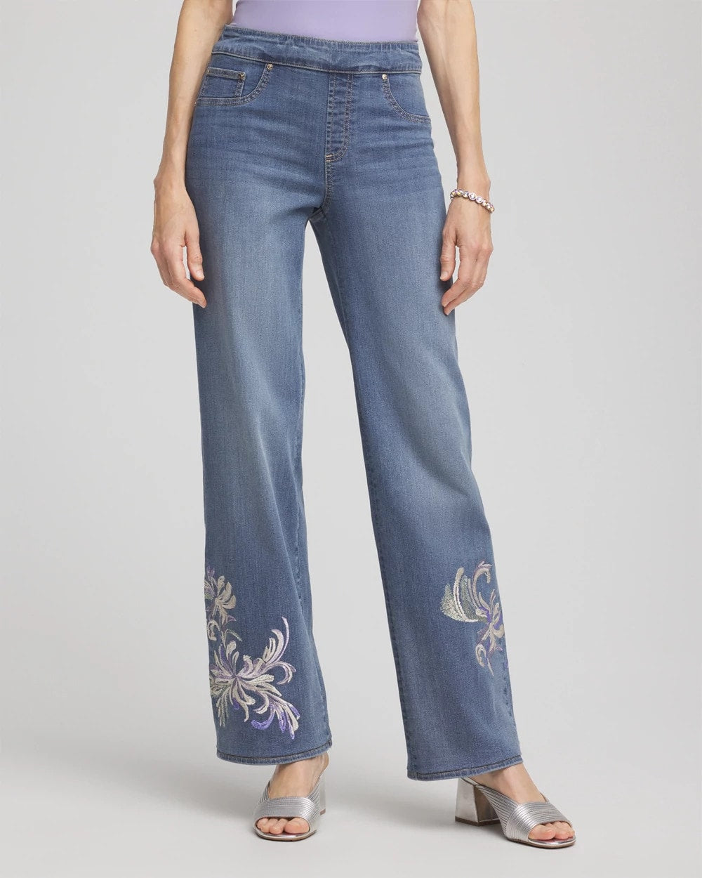 Chico's - Embroidered Pull-On Wide-Leg Jeans