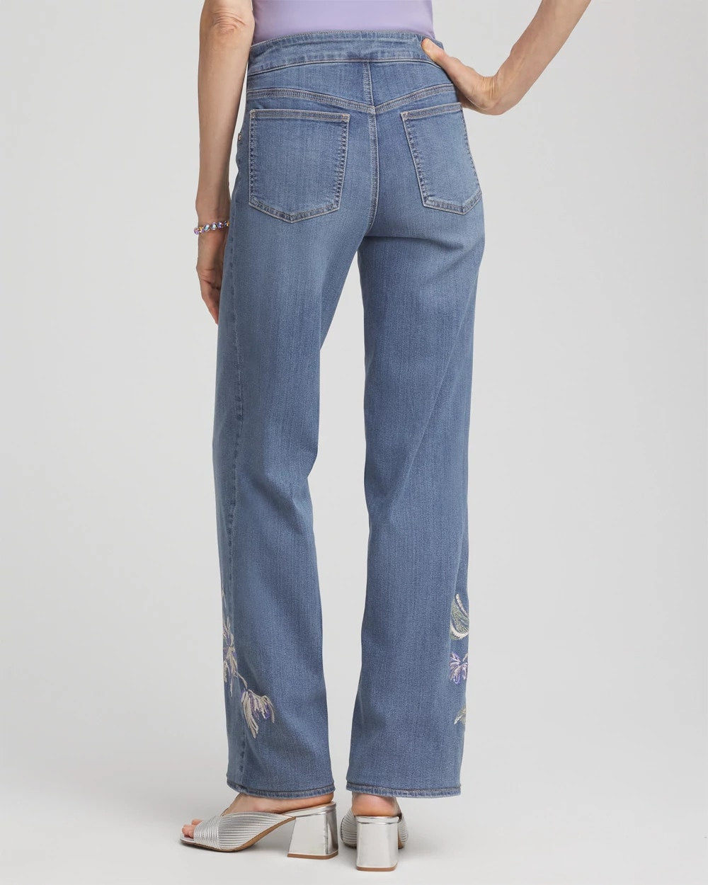 Chico's - Embroidered Pull-On Wide-Leg Jeans