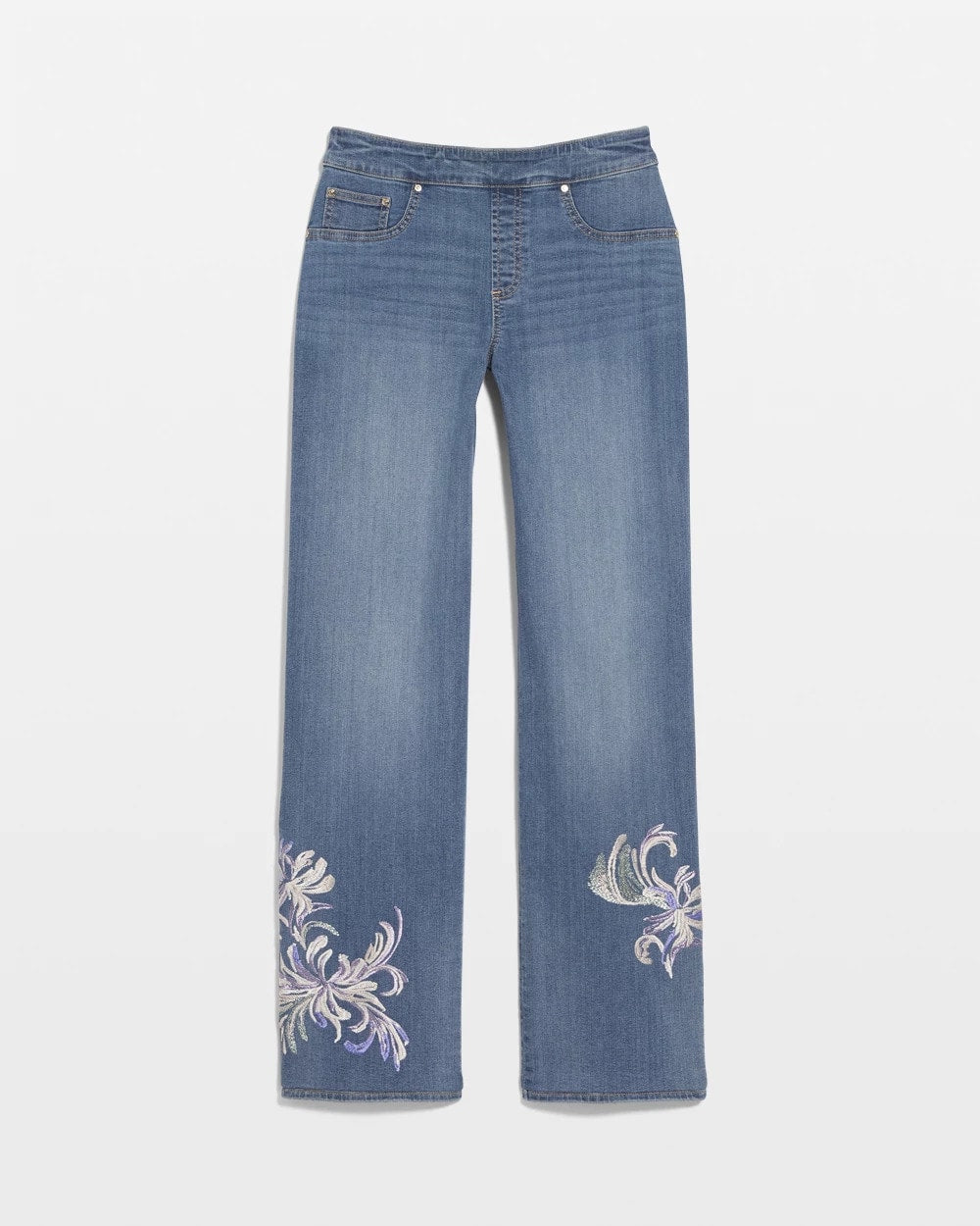 Chico's - Embroidered Pull-On Wide-Leg Jeans