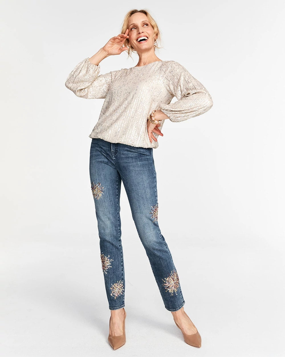 Chico's - Embellished Starbursts Girlfriend Slim Ankle Jeans