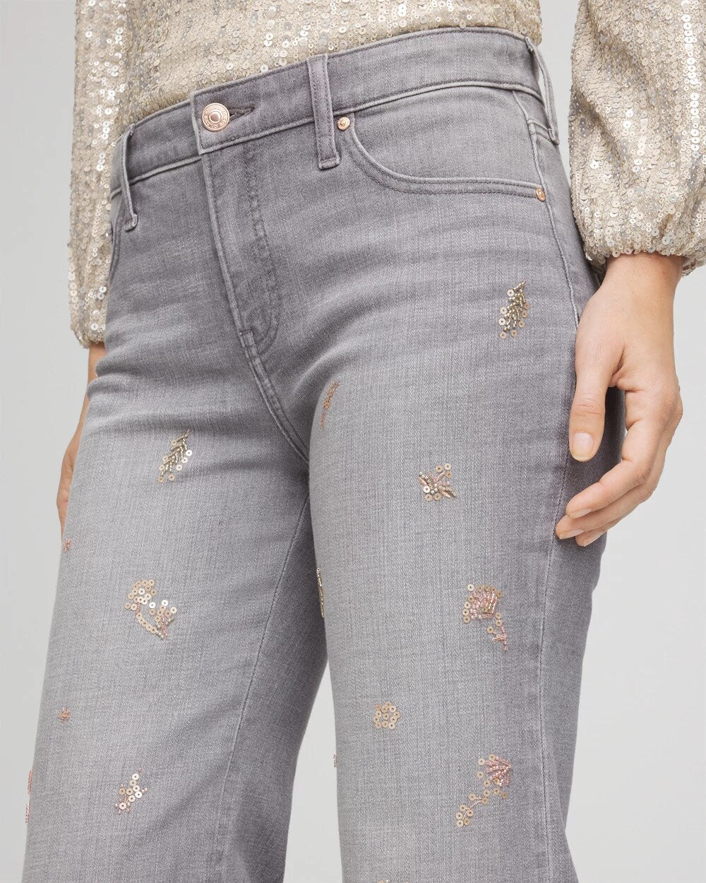 Chico's - Rose Gold Embellished Girlfriend Flared Jeans