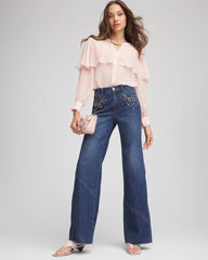 Chico's - Embellished Frayed Flared-Leg Jeans