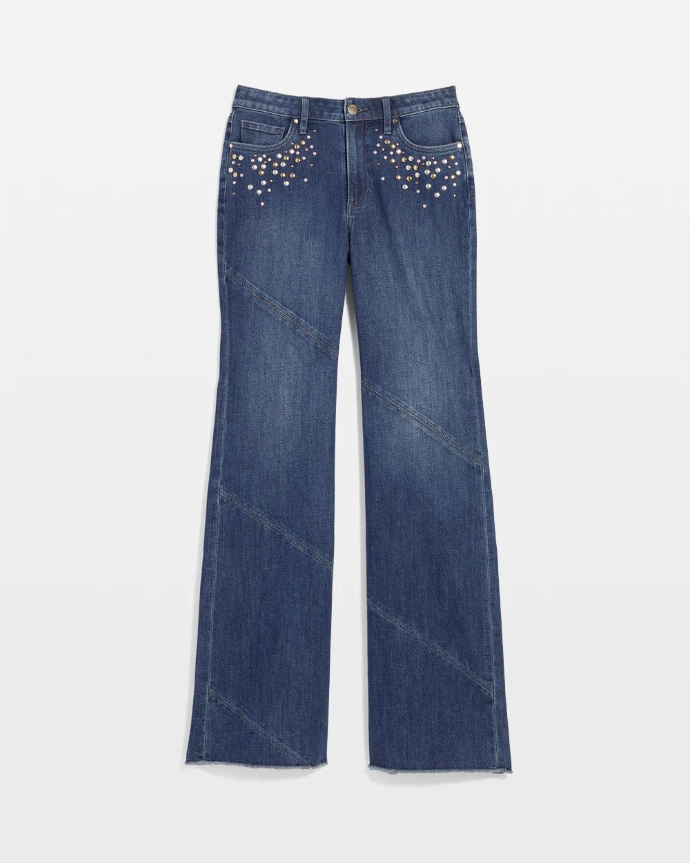 Chico's - Embellished Frayed Flared-Leg Jeans