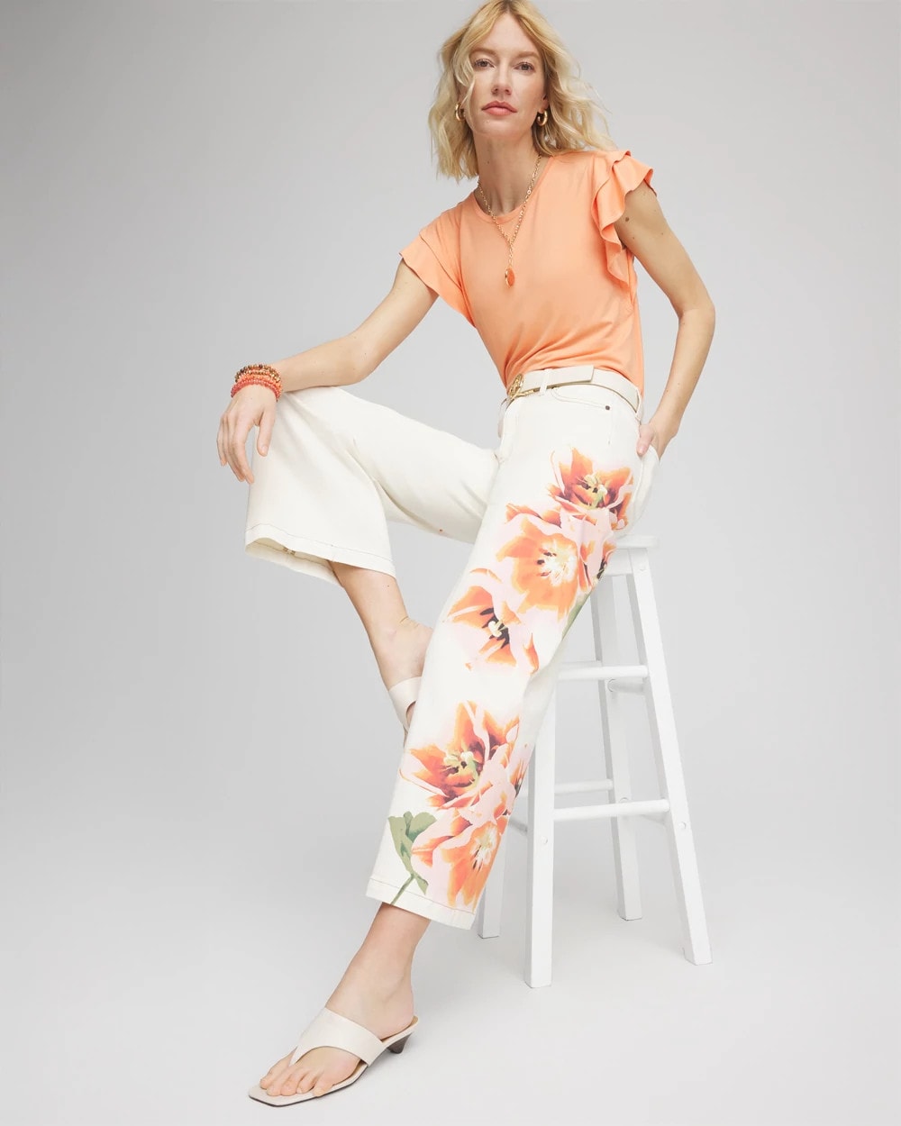 Chico's - Floral High-Rise Wide-Leg Cropped Jeans