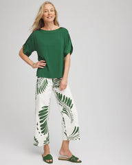 Chico's - Palm-Frond-Motif Pull-On Wide-Leg Cropped Jeans