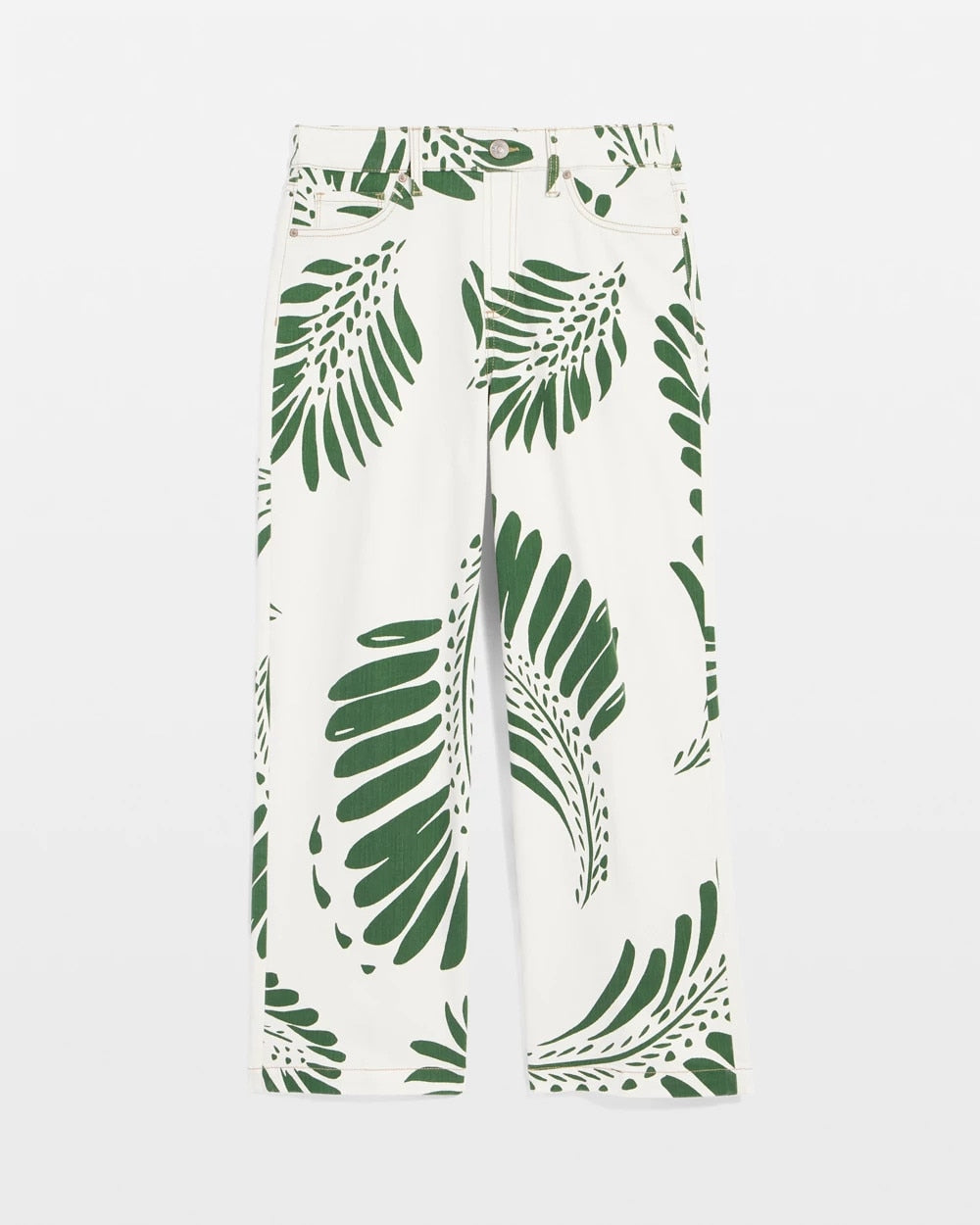 Chico's - Palm-Frond-Motif Pull-On Wide-Leg Cropped Jeans