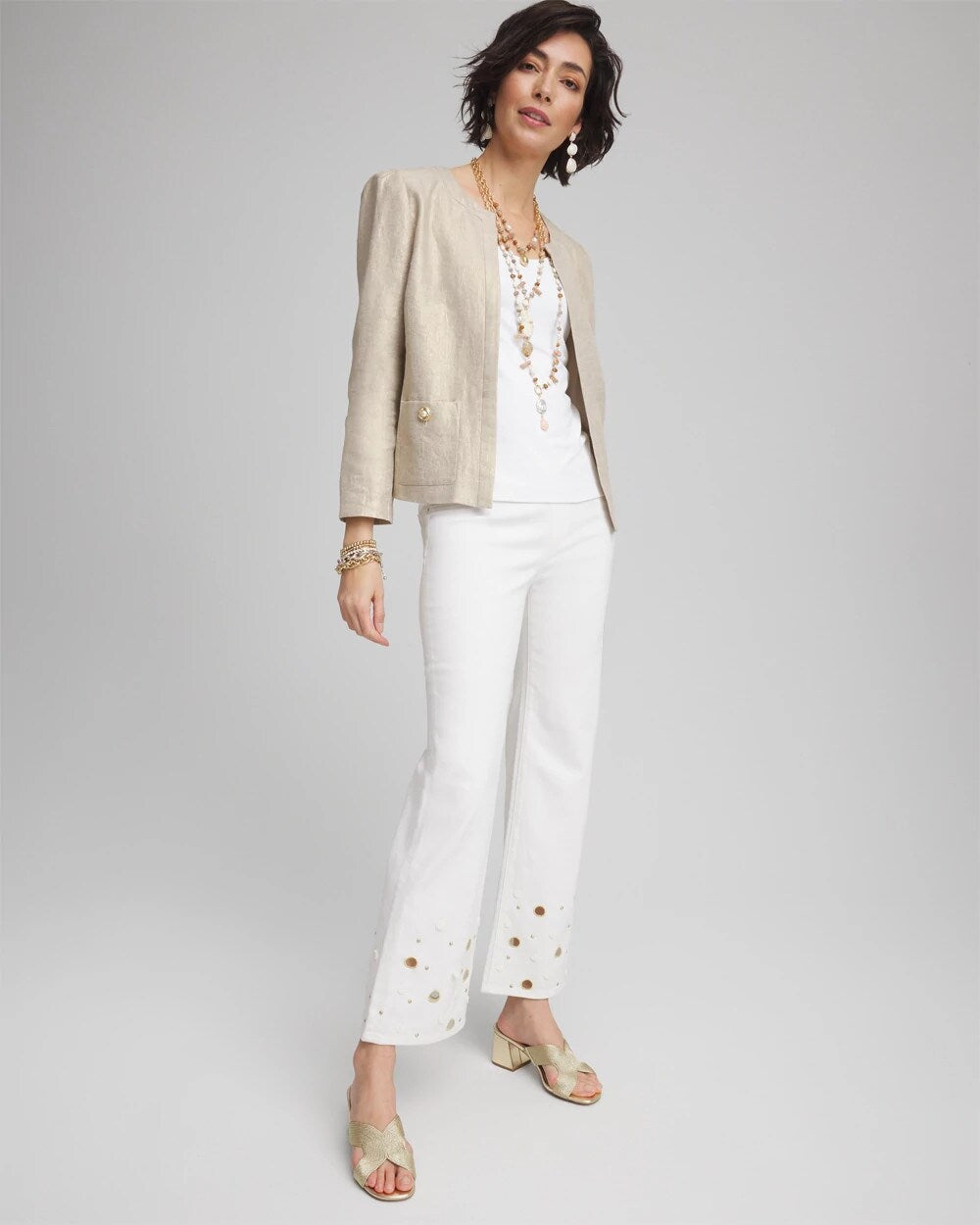 Chico's - Pull-On Embellished Straight-Leg Cropped Jeans