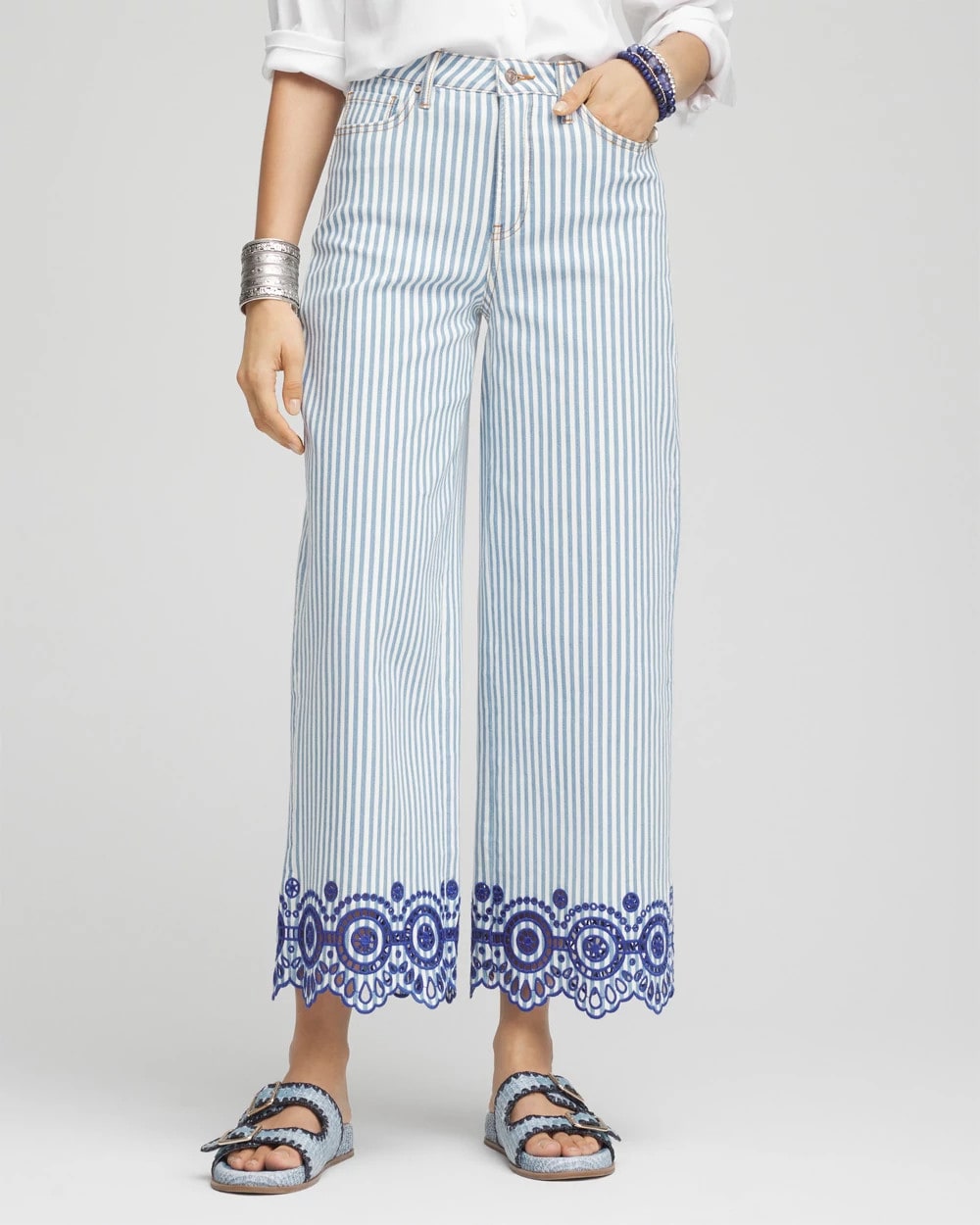 Chico's - Eyelet High-Rise Wide Cropped Jeans