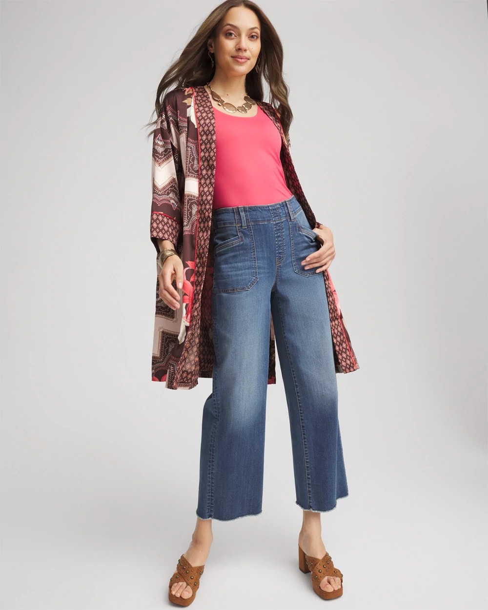 Chico's - Pull-On Cropped Wide-Leg Frayed Jeans