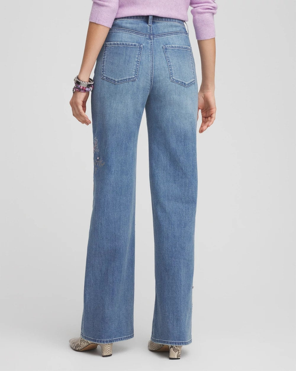 Chico's - Embellished High Rise Wide Leg Jeans