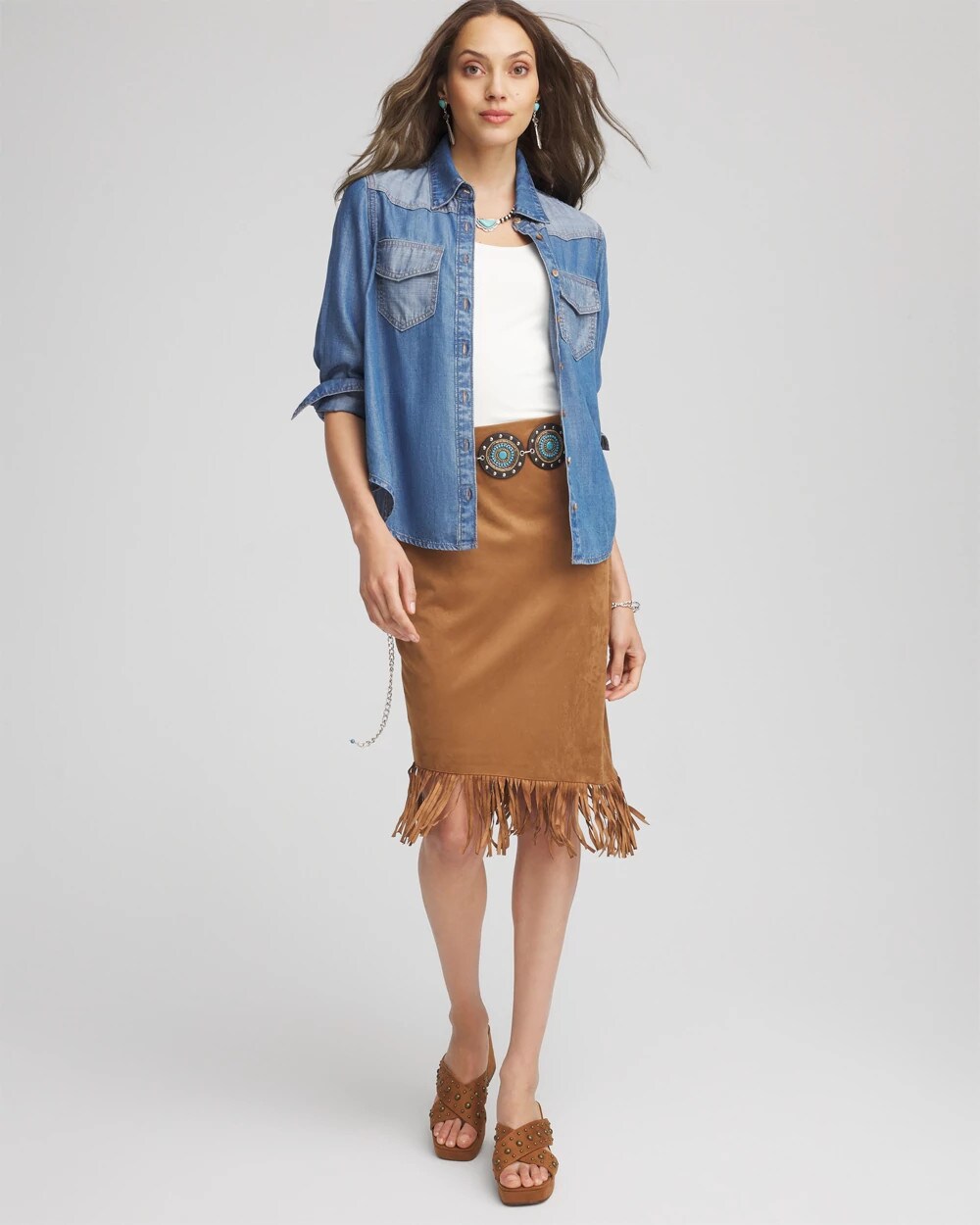 Chico's - Suede Fringed Asymmetrical Skirt