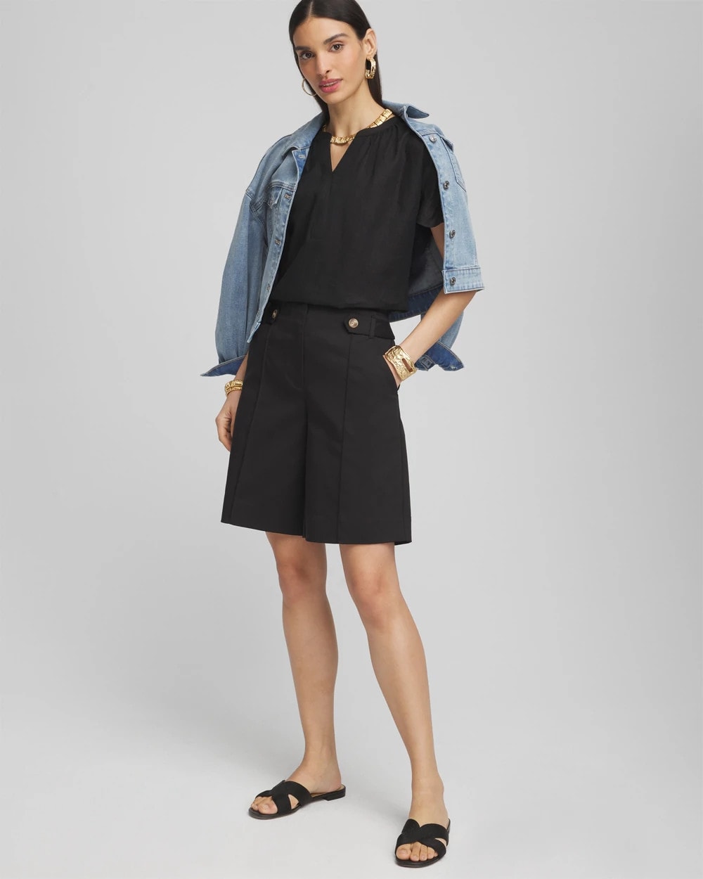 Chico's - Sateen Tab-Front A-line Shorts