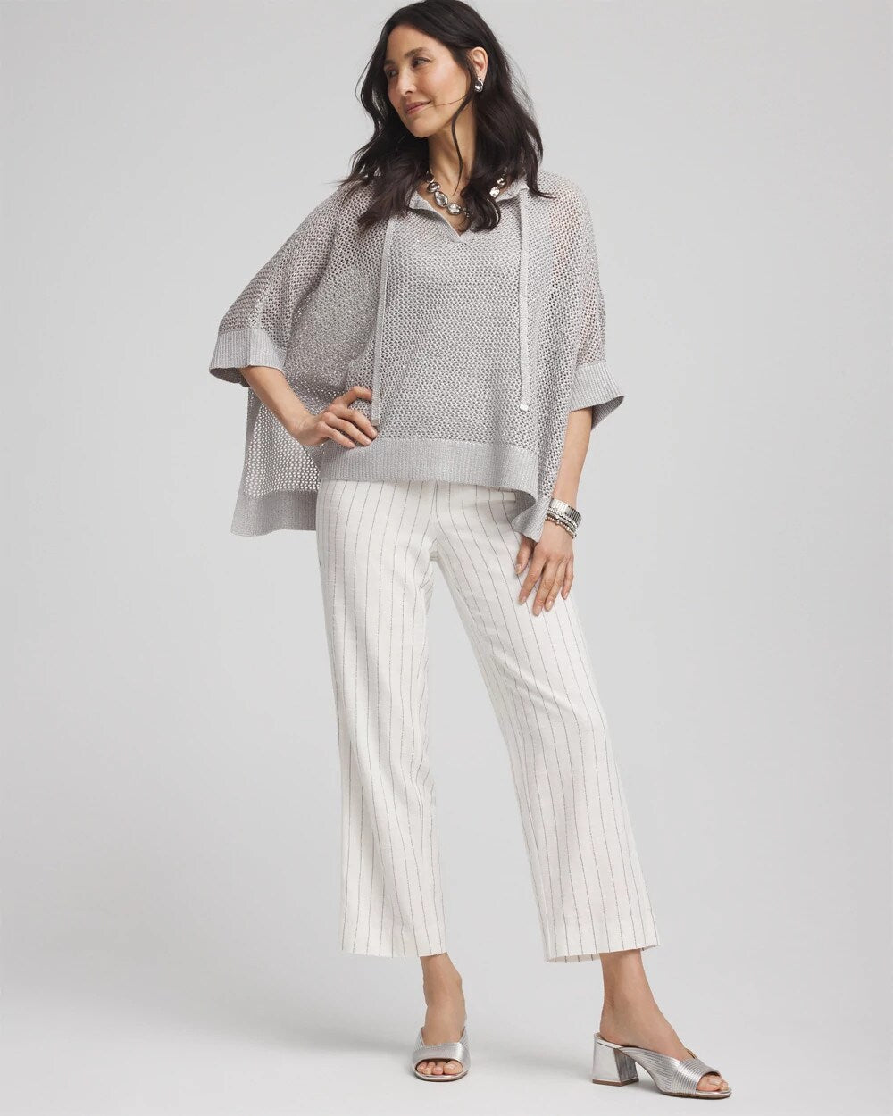 Chico's - Metallic Striped Straight Cropped Pants