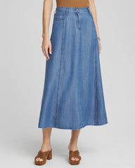 Chico's - Lightweight Denim Fly Front Midi Skirt
