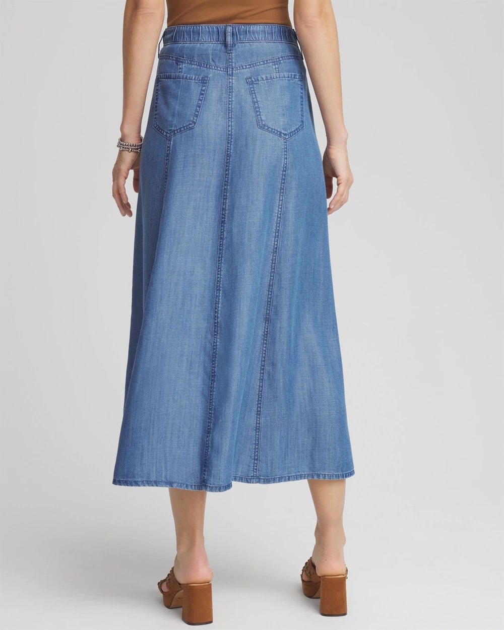 Chico's - Lightweight Denim Fly Front Midi Skirt