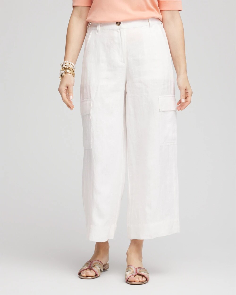 Chico's - Linen Cargo Wide-Leg Cropped Pants