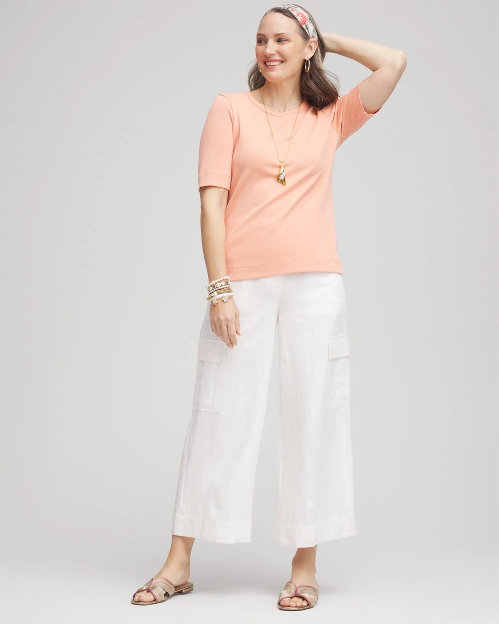 Chico's - Linen Cargo Wide-Leg Cropped Pants