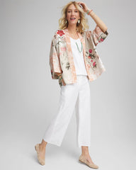 Chico's - Ribbed Waist Linen Blend Straight-Leg Cropped Pants