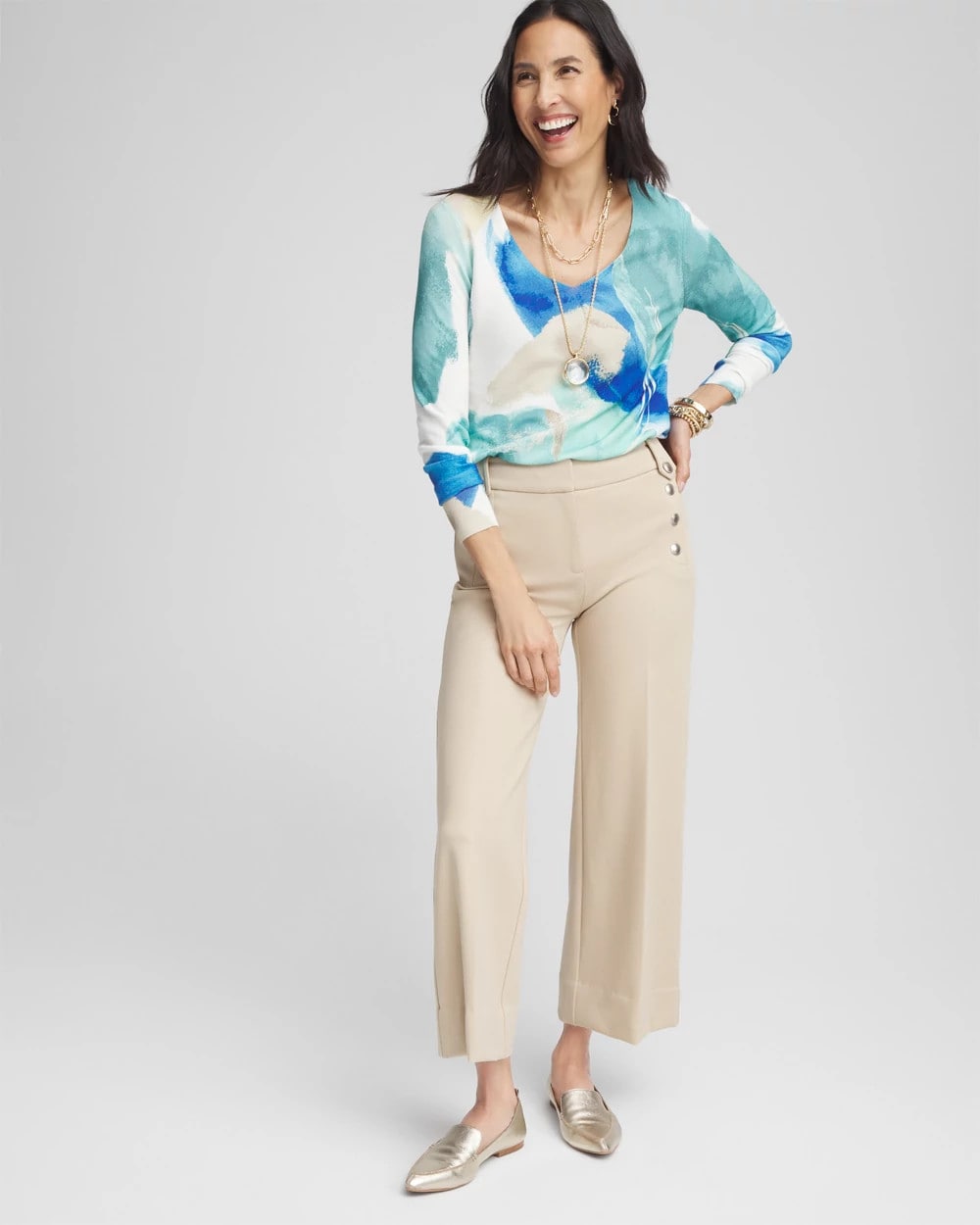 Chico's - Button Knit Twill Cropped Pants