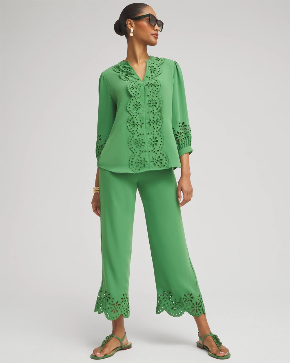 Chico's - Satin Eyelet Hem Culottes