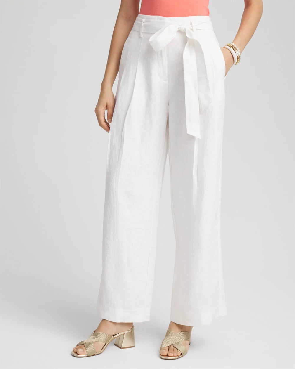 Chico's - Belted Pleated Wide-Leg Linen Pants