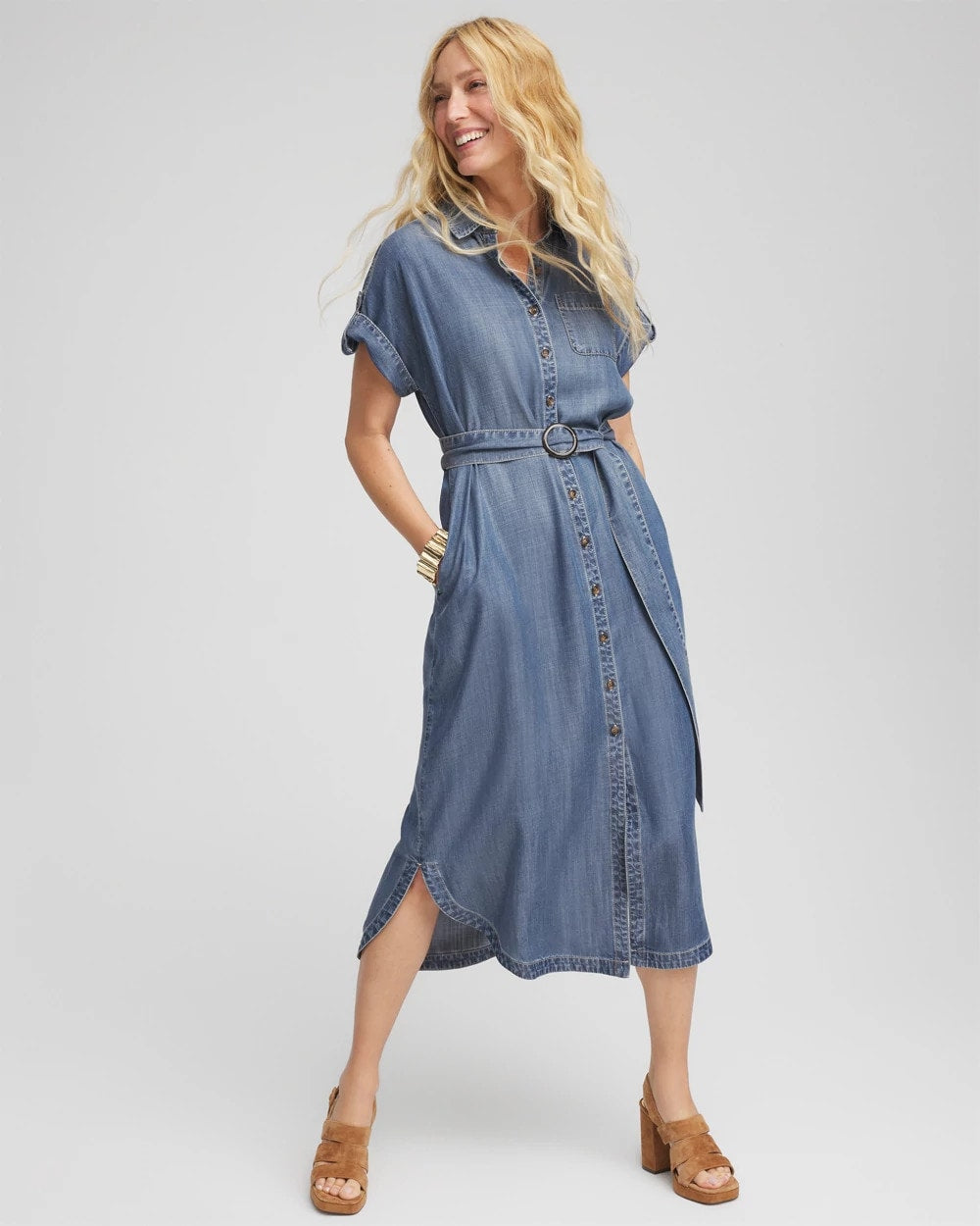 Chico's - Denim Tie  Midi Shirtdress
