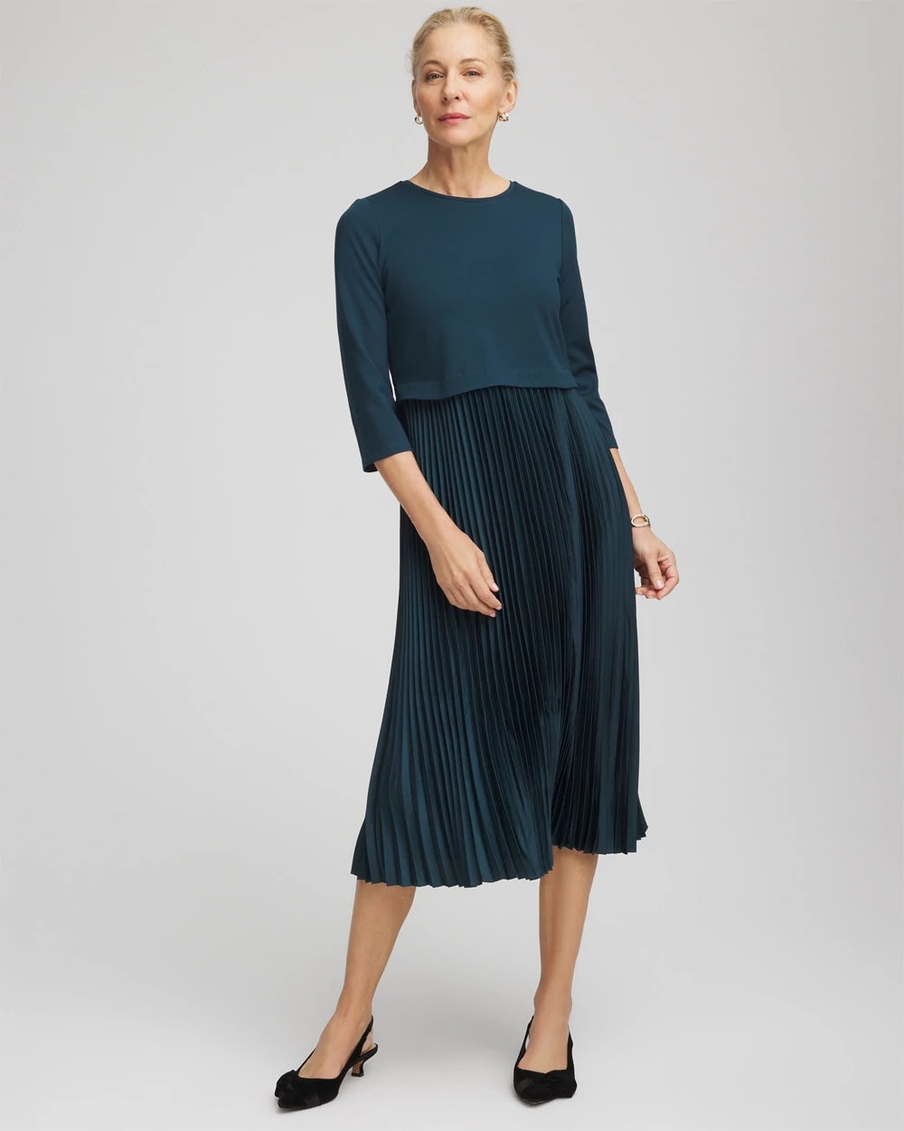 Chico's - Satin-Knit Pleated Midi Dress
