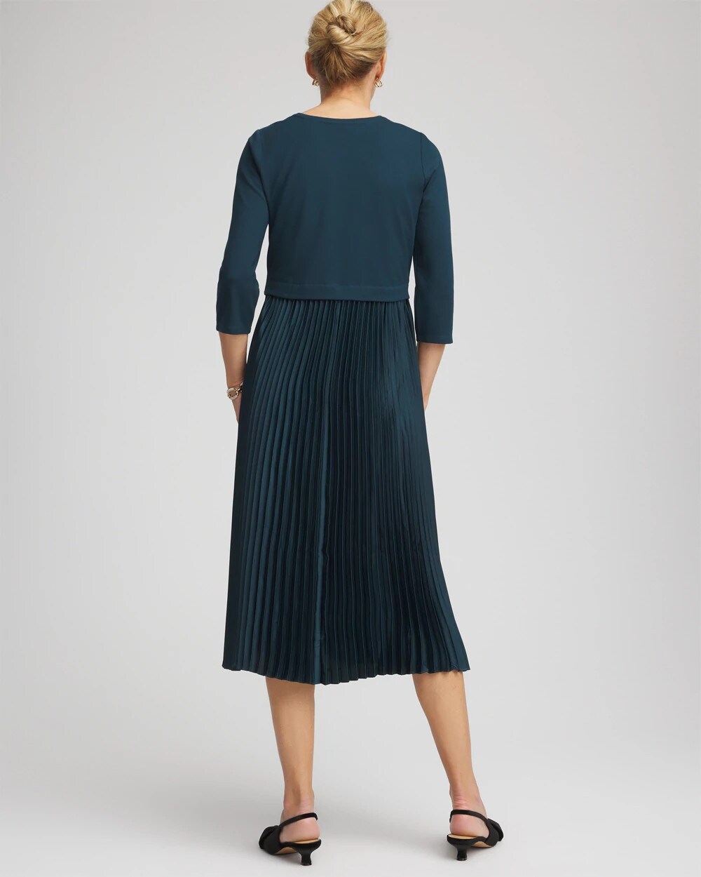 Chico's - Satin-Knit Pleated Midi Dress