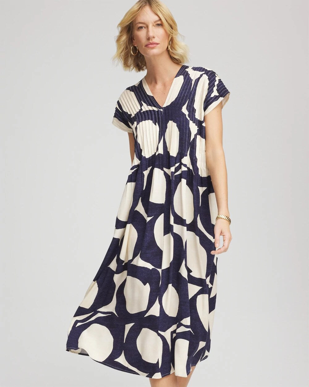 Chico's - Printed Silk-Twill Popover Midi Dress