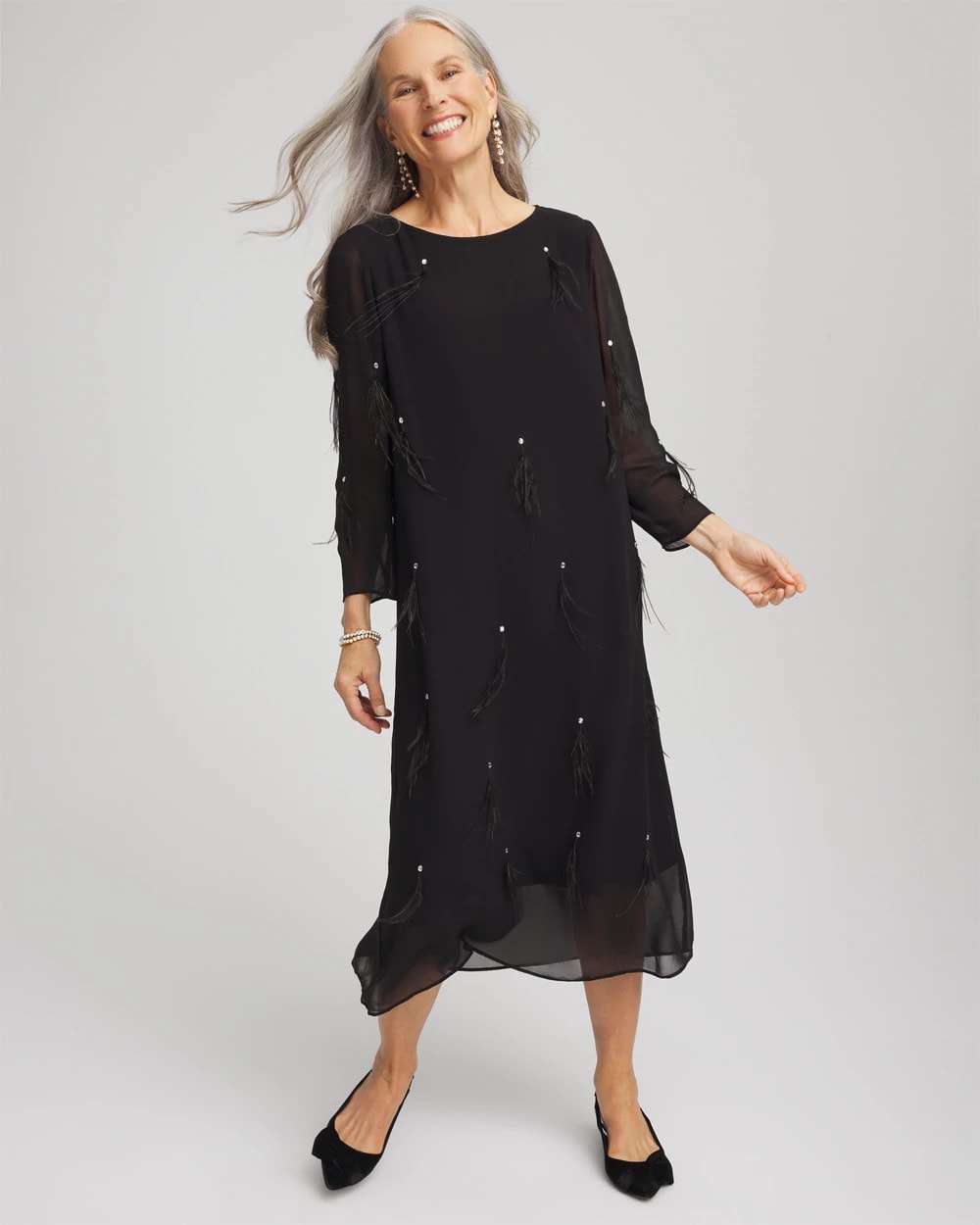 Chico's - Feathered Georgette Popover Dress