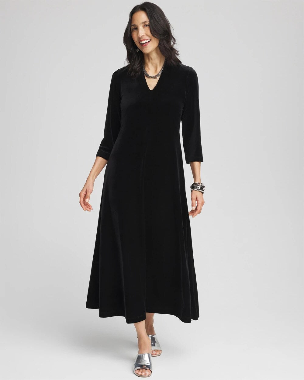 Chico's - V-Neck Velour Midi Dress