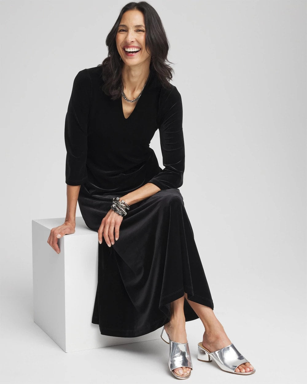 Chico's - V-Neck Velour Midi Dress