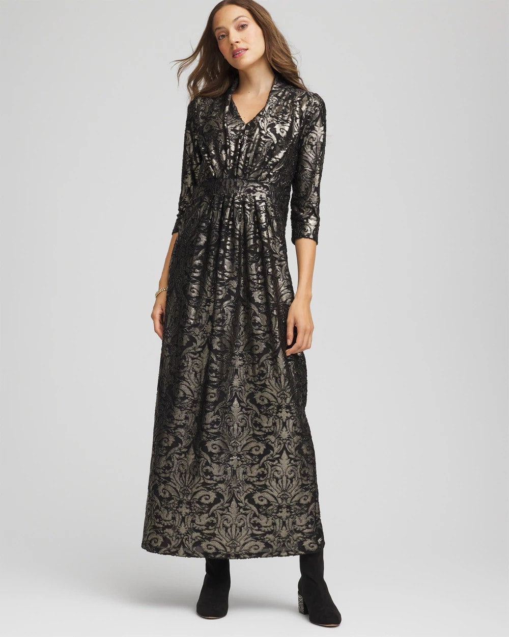 Chico's - Foiled Knit Pleated Maxi Dress