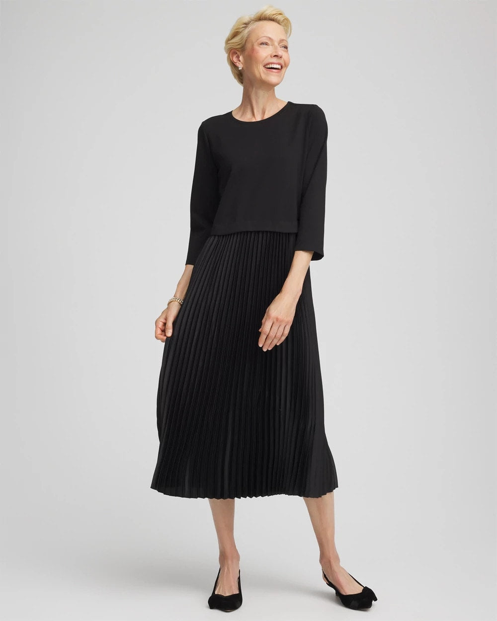 Chico's - Satin-Knit Pleated Maxi Dress