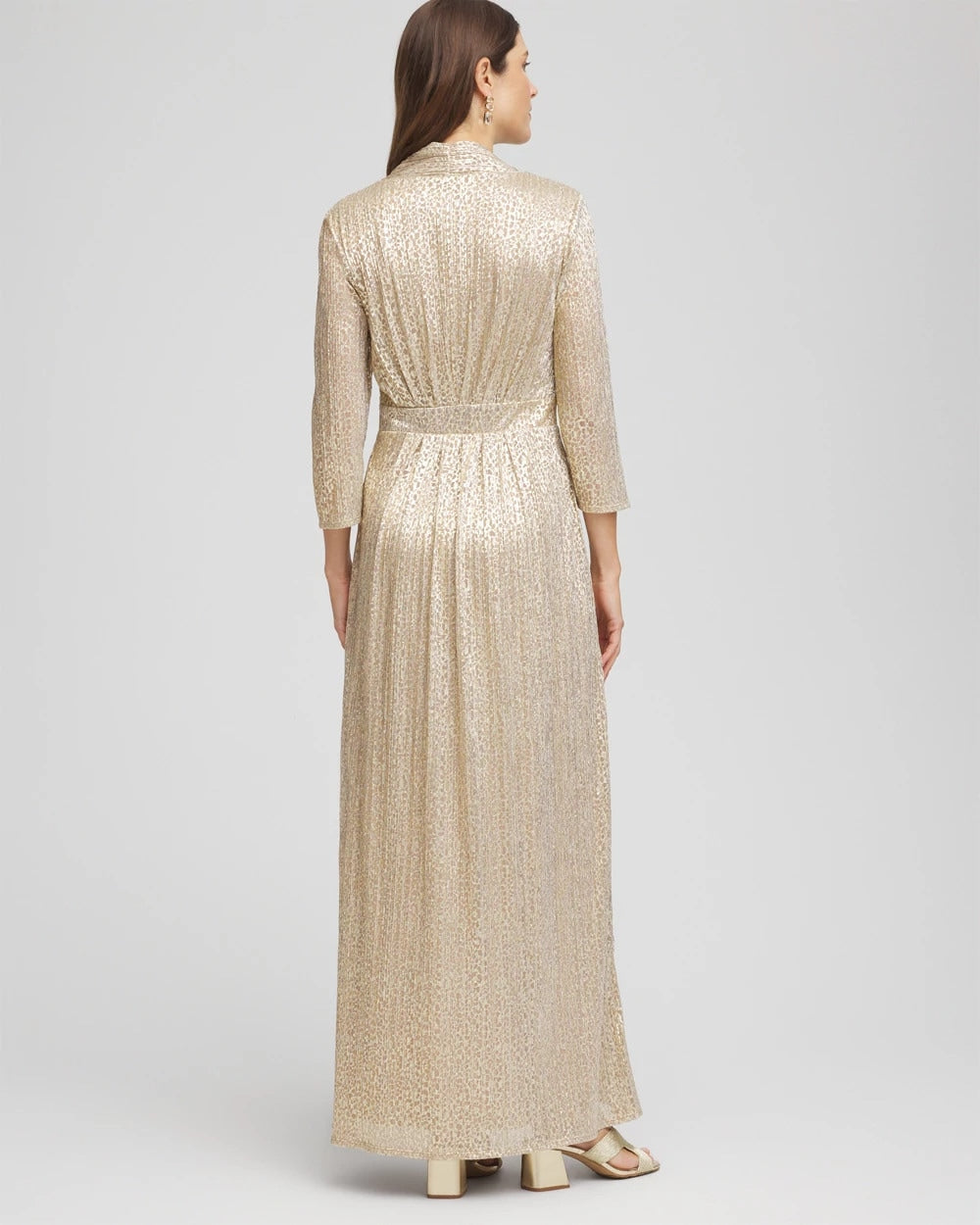 Chico's - Metallic Knit Pleated Maxi Dress