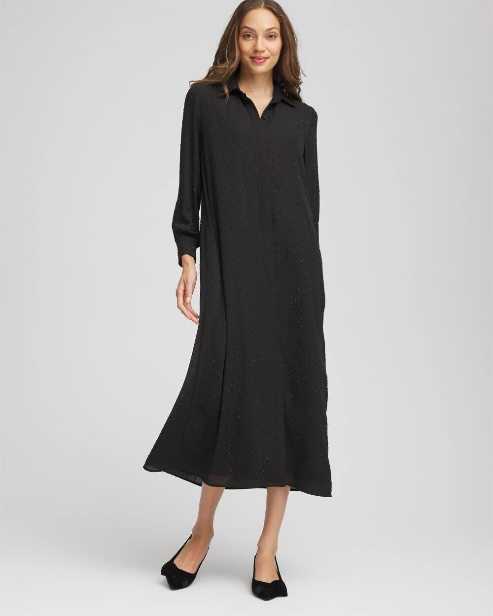 Chico's - Sequined Long-Sleeved Maxi Shirtdress