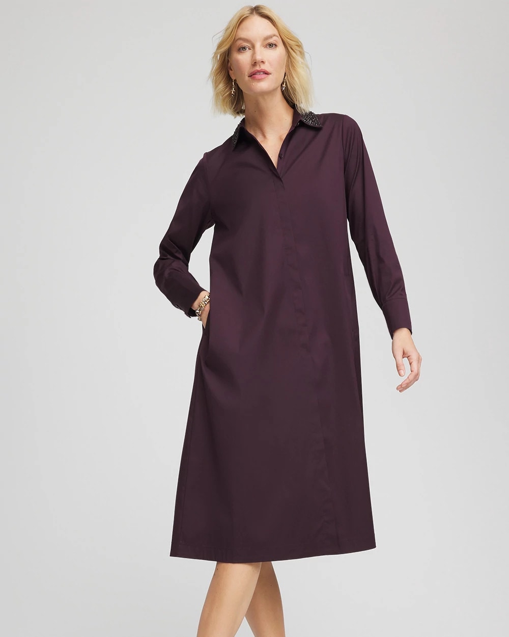 Chico's - Sequin Collar Midi Shirtdress