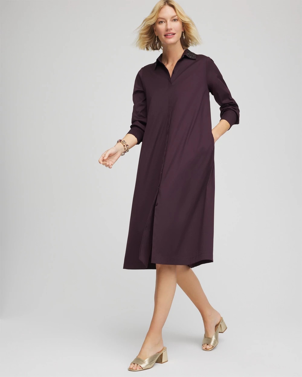 Chico's - Sequin Collar Midi Shirtdress